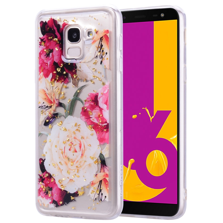 

Cartoon Pattern Gold Foil Style Dropping Glue TPU Soft Protective Case for Galaxy J6 (2018)(Flower)