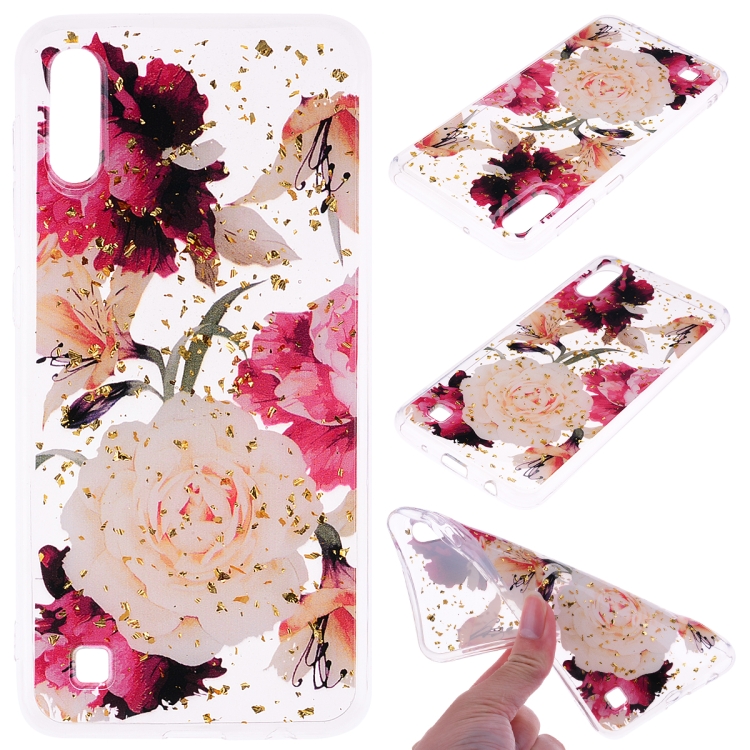 

Cartoon Pattern Gold Foil Style Dropping Glue TPU Soft Protective Case for Galaxy M10(Flower)