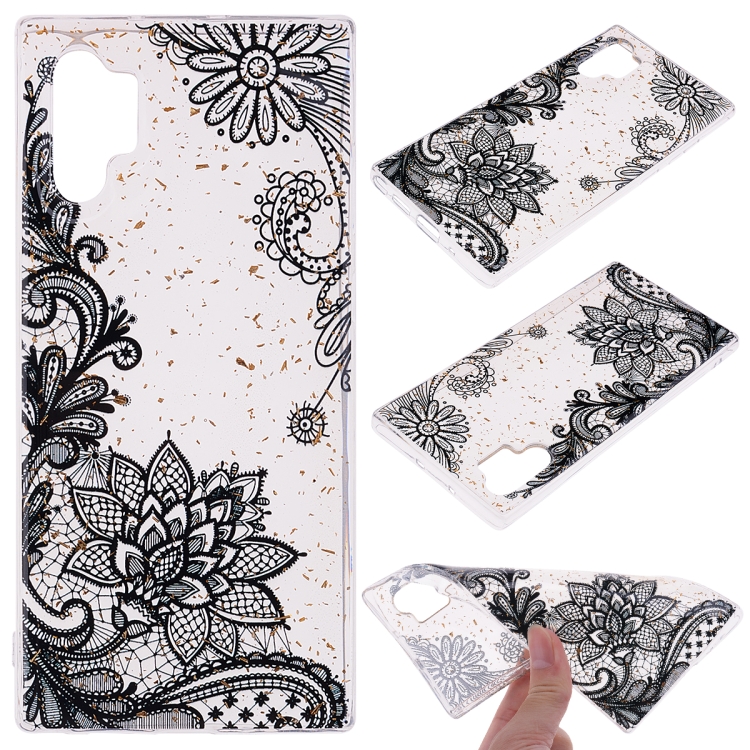 

Cartoon Pattern Gold Foil Style Dropping Glue TPU Soft Protective Case for Galaxy Note 10 Pro(Black Lace)