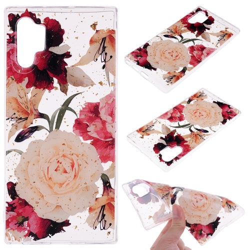 

Cartoon Pattern Gold Foil Style Dropping Glue TPU Soft Protective Case for Galaxy Note 10 Pro(Flower)