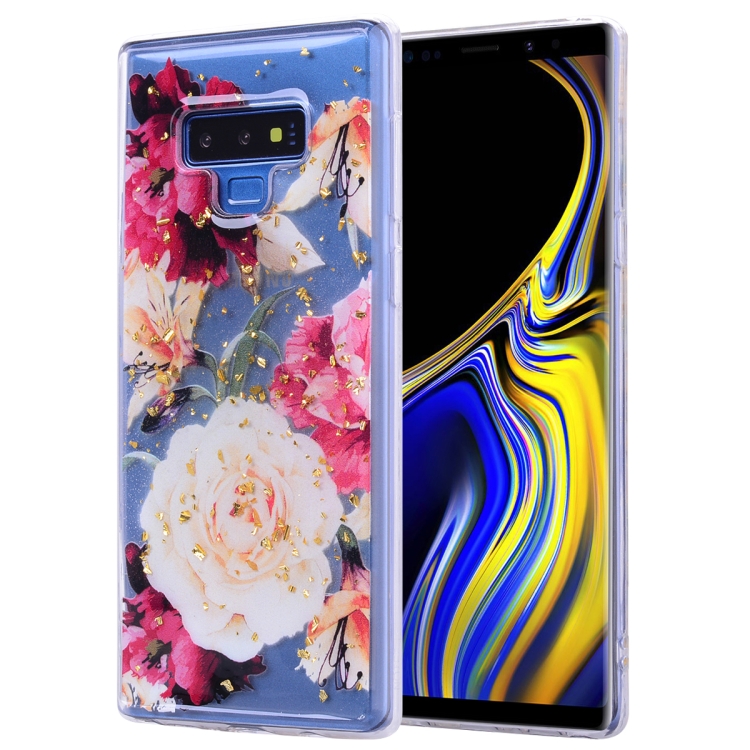 

Cartoon Pattern Gold Foil Style Dropping Glue TPU Soft Protective Case for Galaxy Note9(Flower)
