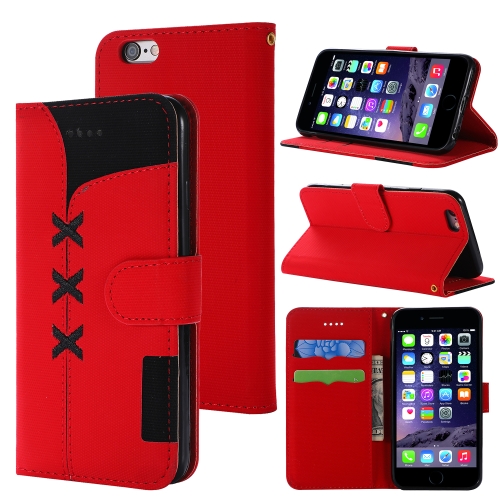 

Fabric Stitching Embroidery Horizontal Flip Leather Case With Holder & Card Slots & Wallet for iPhone 6(Red)