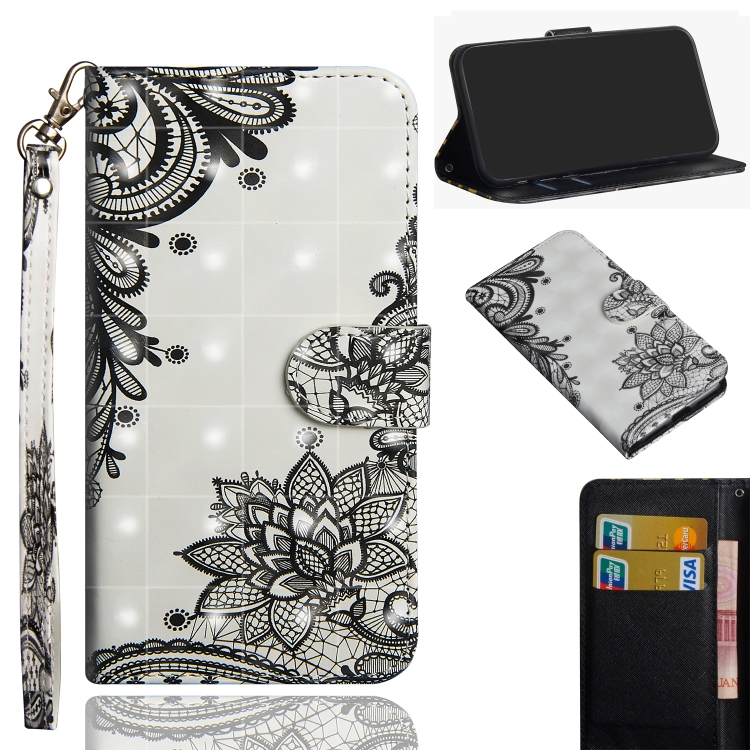 

3D Painting Pattern Horizontal Flip TPU + PU Leather Case with Holder & Card Slots & Wallet For Huawei P30 Lite / Nova 4e(Black Flower)