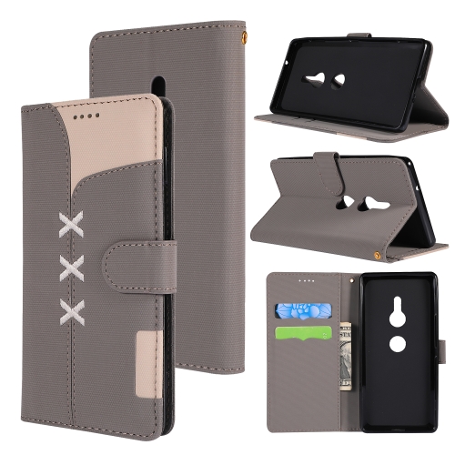 

Fabric Stitching Embroidery Horizontal Flip Leather Case With Holder & Card Slots & Wallet for Sony Xperia Z2(Grey)