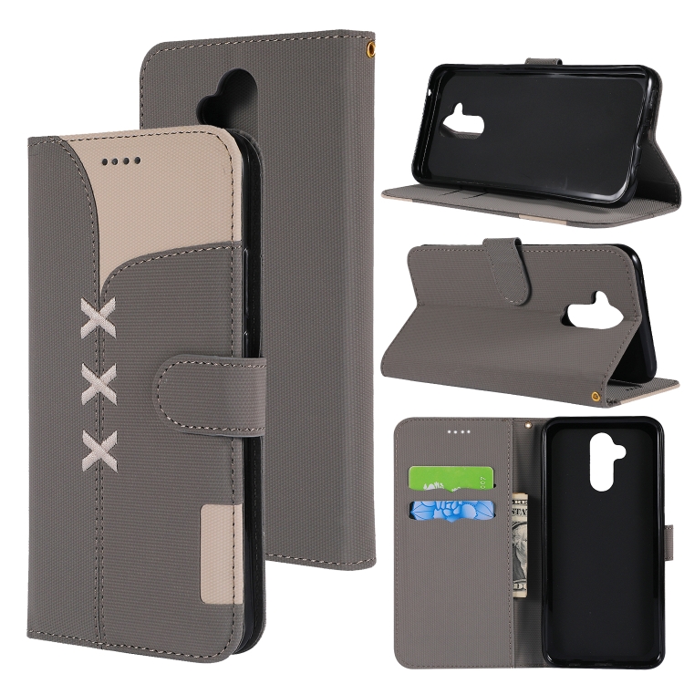 

Fabric Stitching Embroidery Horizontal Flip Leather Case With Holder & Card Slots & Wallet for Huawei Mate 20 Lite / Maimang 7(Grey)