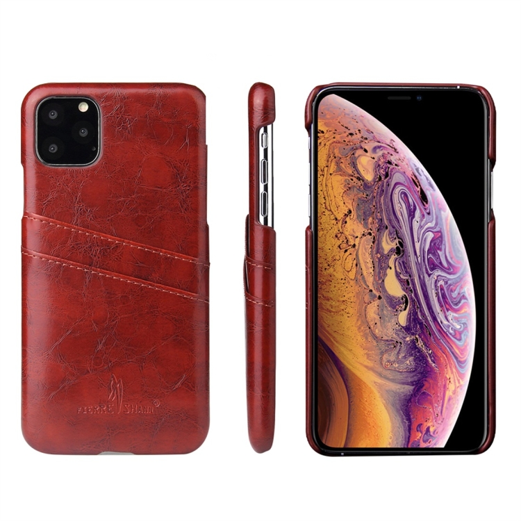 

Fierre Shann Retro Oil Wax Texture PU Leather Case with Card Slots for iPhone 11 Pro Max(Brown)