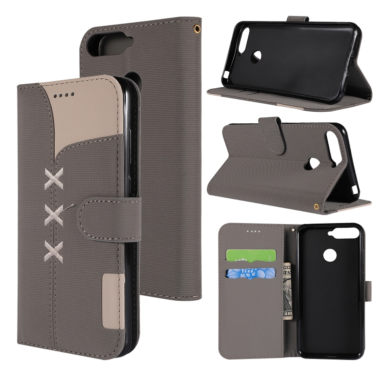 

Fabric Stitching Embroidery Horizontal Flip Leather Case With Holder & Card Slots & Wallet for Huawei Honor 7A(Grey)