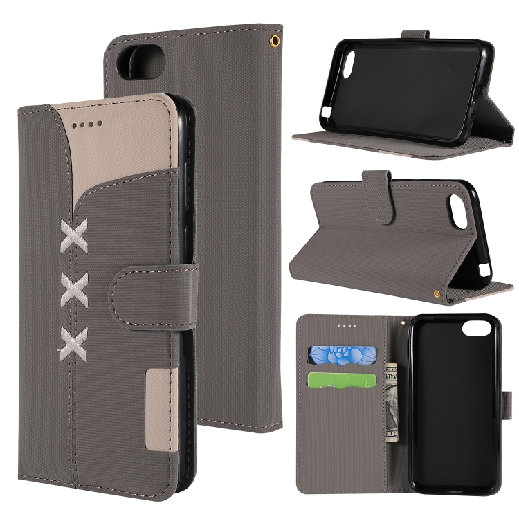

Fabric Stitching Embroidery Horizontal Flip Leather Case With Holder & Card Slots & Wallet for Huawei Honor 7S / Y5 2018(Grey)