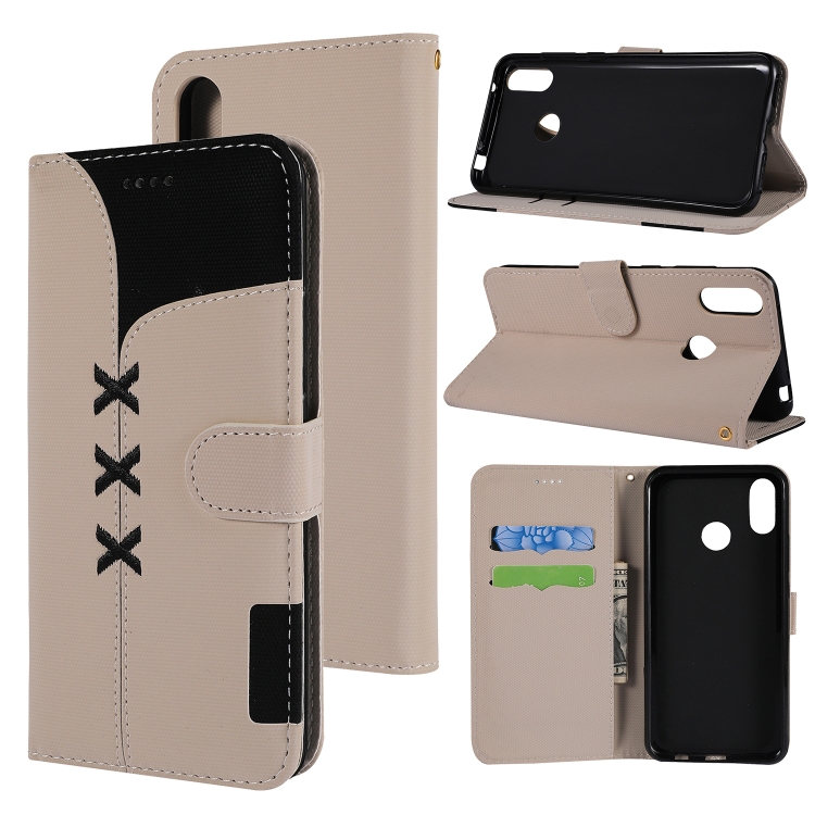 

Fabric Stitching Embroidery Horizontal Flip Leather Case With Holder & Card Slots & Wallet for Huawei Y7 Prime / Y7(White)