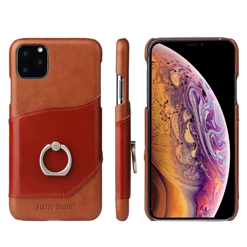

Fierre Shann Oil Wax Texture Genuine Leather Back Cover Case with 360 Degree Rotation Holder & Card Slot for iPhone XIR (2019)(Brown)