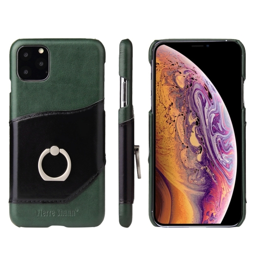 

Fierre Shann Oil Wax Texture Genuine Leather Back Cover Case with 360 Degree Rotation Holder & Card Slot for iPhone XI Max (2019)(Green)