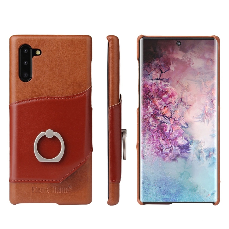 

Fierre Shann Oil Wax Texture Genuine Leather Back Cover Case with 360 Degree Rotation Holder & Card Slot for Galaxy Note 10(Brown)