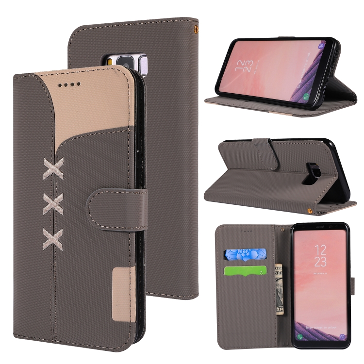 

Fabric Stitching Embroidery Horizontal Flip Leather Case With Holder & Card Slots & Wallet for Galaxy S8(Grey)