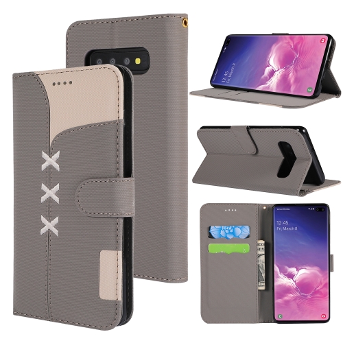 

Fabric Stitching Embroidery Horizontal Flip Leather Case With Holder & Card Slots & Wallet for Galaxy S10(Grey)