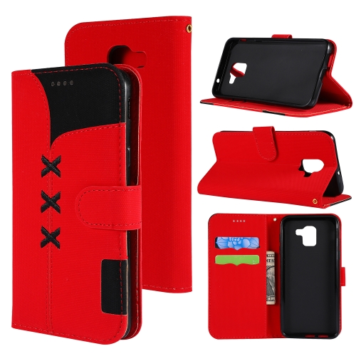 

Fabric Stitching Embroidery Horizontal Flip Leather Case With Holder & Card Slots & Wallet for Galaxy A6(Red)