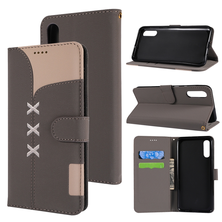 

Fabric Stitching Embroidery Horizontal Flip Leather Case With Holder & Card Slots & Wallet for Galaxy A50(Grey)