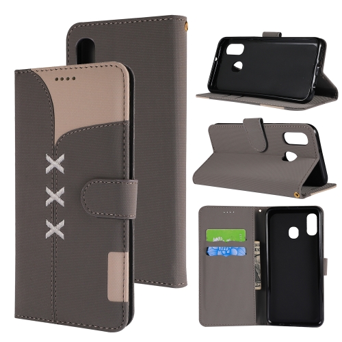 

Fabric Stitching Embroidery Horizontal Flip Leather Case With Holder & Card Slots & Wallet for Galaxy A40(Grey)