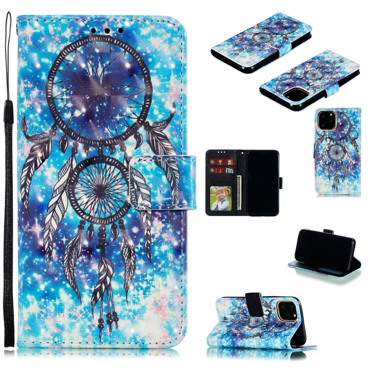 

3D Painted Pattern Horizontal Flip Leather Case with Holder & Card Slot & Wallet & Photo Frame & Lanyard For iPhone XI 2019(Blue Wind Chime)