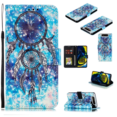 

3D Painted Pattern Horizontal Flip Leather Case with Holder & Card Slot & Wallet & Photo Frame & Lanyard For Galaxy A80 & A90(Blue Wind Chime)