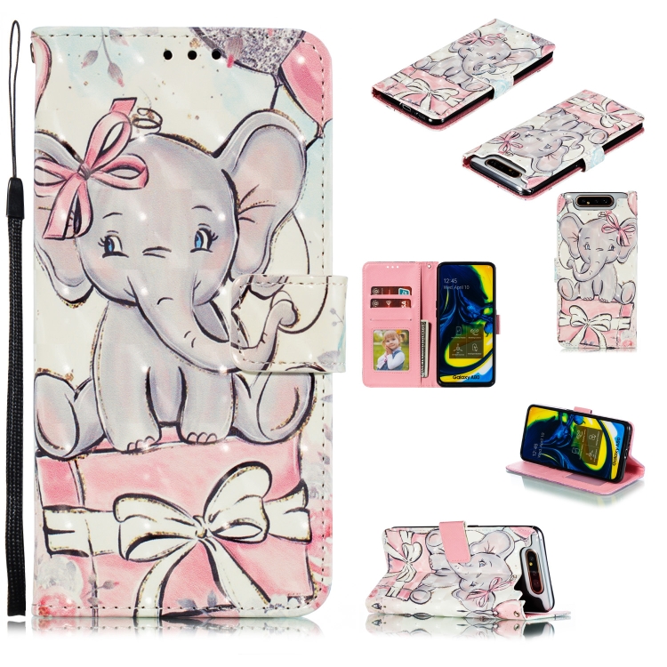 

3D Painted Pattern Horizontal Flip Leather Case with Holder & Card Slot & Wallet & Photo Frame & Lanyard For Galaxy A80 & A90(Butterfly Elephant)
