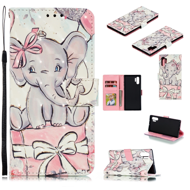 

3D Painted Pattern Horizontal Flip Leather Case with Holder & Card Slot & Wallet & Photo Frame & Lanyard For Galaxy Note 10+(Butterfly Elephant)