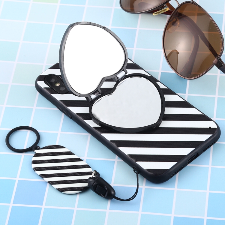 

Love Mirror MobilePhone Protection Back Cover Case with Ring Hanging Rope & Holder for iPhone X / XS(Stripe)