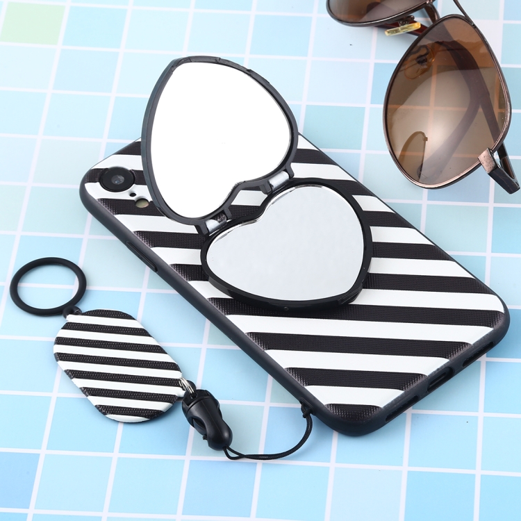 

Love Mirror MobilePhone Protection Back Cover Case with Ring Hanging Rope & Holder for iPhone XR(Stripe)