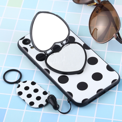 

Love Mirror MobilePhone Protection Back Cover Case with Ring Hanging Rope & Holder for iPhone XR(Black Polka Dots)