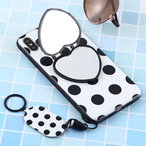 

Love Mirror MobilePhone Protection Back Cover Case with Ring Hanging Rope & Holder for iPhone XS Max(Black Polka Dots)