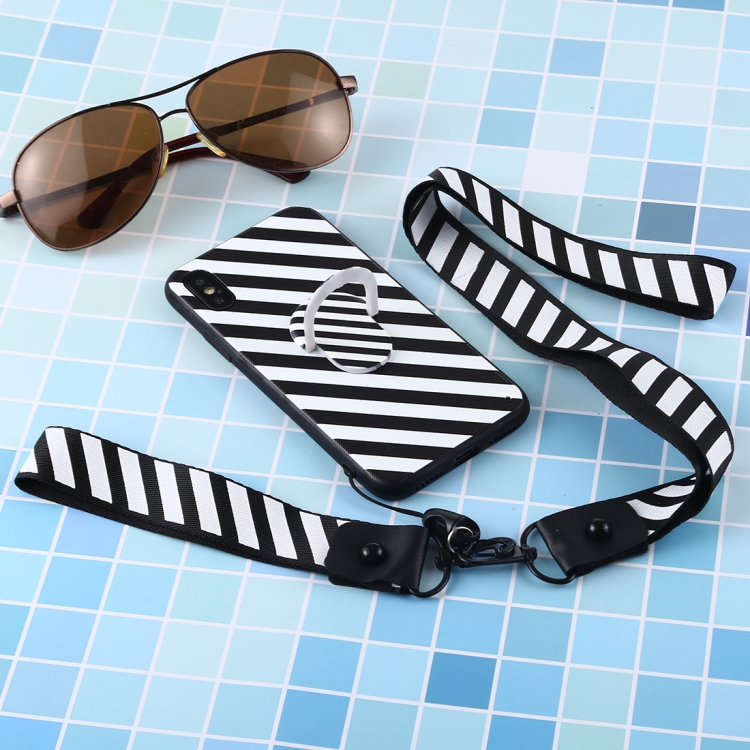 

Black And White Pattern Mobile Phone Protective Back Cover Case with Long And Short Dual-Purpose Hanging Rope & Holder for iPhone X / XS(Stripe)