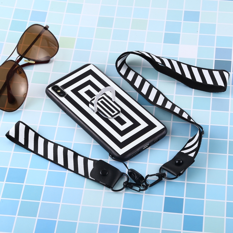 

Black And White Pattern Mobile Phone Protective Back Cover Case with Long And Short Dual-Purpose Hanging Rope & Holder for iPhone XS Max(Pane)