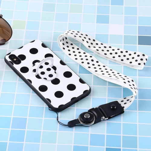 

Black And White Pattern Mobile Phone Protective Back Cover Case with Hanging Rope & Holder for iPhone X / XS(Black Polka Dots)