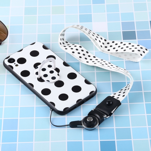 

Black And White Pattern Mobile Phone Protective Back Cover Case with Hanging Rope & Holder for iPhone XR(Black Polka Dots)