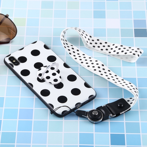 

Black And White Pattern Mobile Phone Protective Back Cover Case with Hanging Rope & Holder for iPhone XS Max(Black Polka Dots)