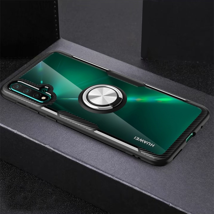 

Ultra-thin TPU Protective Case with 360 Degree Rotation Holder for Huawei Nova 5(Silver Black)
