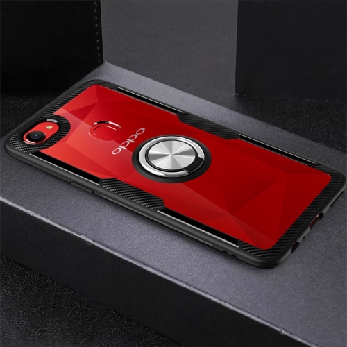 

Ultra-thin TPU Protective Case with 360 Degree Rotation Holder for OPPO F7(Silver Black)