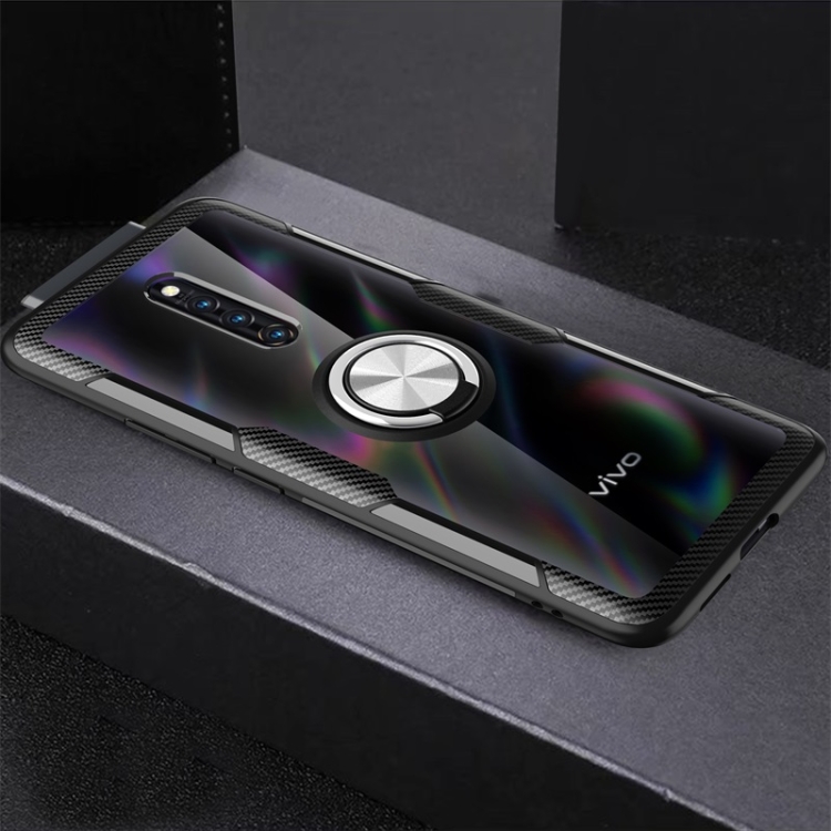 

Ultra-thin TPU Protective Case with 360 Degree Rotation Holder for Vivo X27(Silver Black)