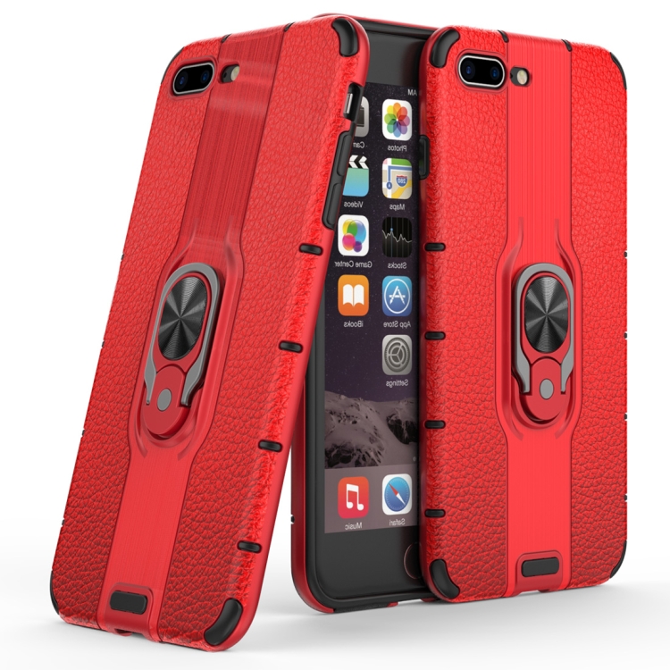 

Litchi Texture PC + TPU Combination Case with Magnetic Ring Holder For iPhone 8 Plus & 7 Plus(Red)