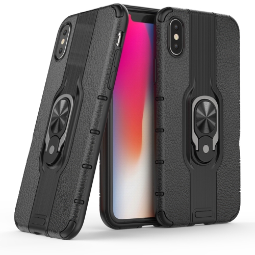 

Litchi Texture PC + TPU Combination Case with Magnetic Ring Holder For iPhone XS / X(Black)