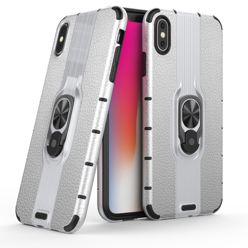 

Litchi Texture PC + TPU Combination Case with Magnetic Ring Holder For iPhone XS Max(Silver)