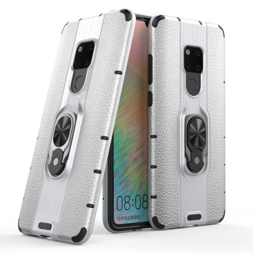 

Litchi Texture PC + TPU Combination Case with Magnetic Ring Holder For Huawei Mate 20(Silver)
