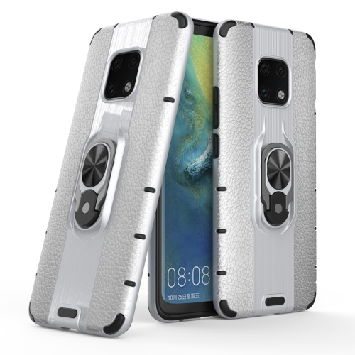 

Litchi Texture PC + TPU Combination Case with Magnetic Ring Holder For Huawei Mate 20 Pro(Silver)