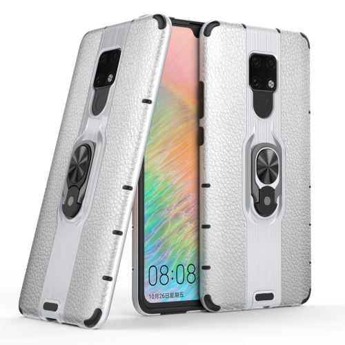 

Litchi Texture PC + TPU Combination Case with Magnetic Ring Holder For Huawei Mate 20 X(Silver)