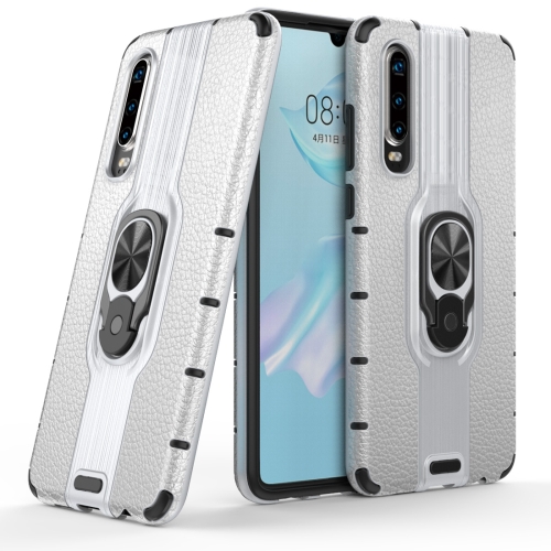

Litchi Texture PC + TPU Combination Case with Magnetic Ring Holder For Huawei P30(Silver)