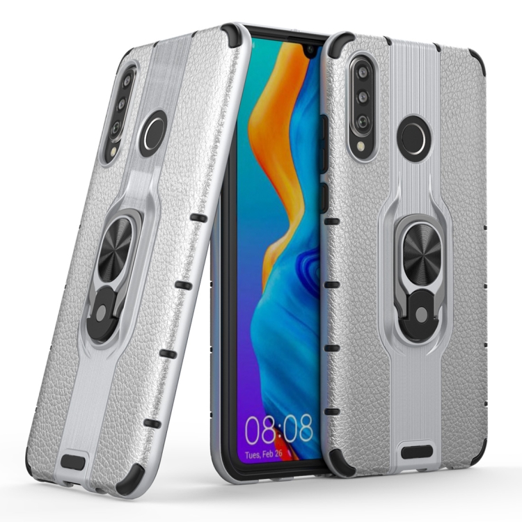 

Litchi Texture PC + TPU Combination Case with Magnetic Ring Holder For Huawei P30 lite(Silver)