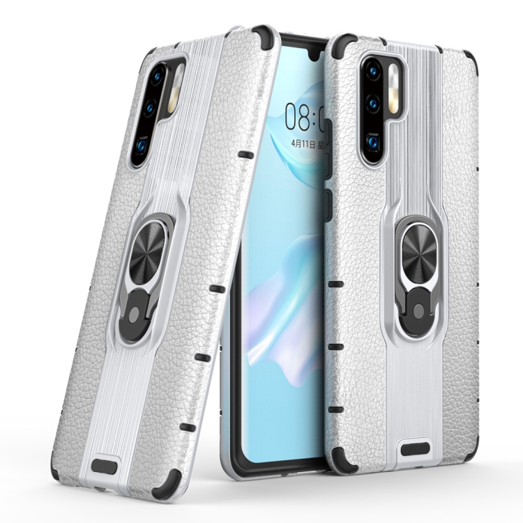 

Litchi Texture PC + TPU Combination Case with Magnetic Ring Holder For Huawei P30 Pro(Silver)
