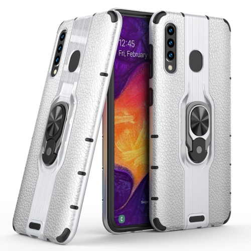 

Litchi Texture PC + TPU Combination Case with Magnetic Ring Holder For Galaxy A50(Silver)