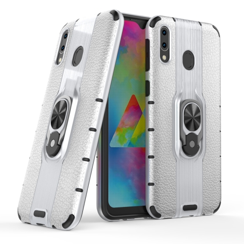 

Litchi Texture PC + TPU Combination Case with Magnetic Ring Holder For Galaxy M20(Silver)