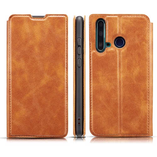 

Retro Simple Ultra-thin Magnetic Leather Case with Holder & Card Slots & Lanyard for Huawei Nova 5i / P20 Lite (2019)(Brown)