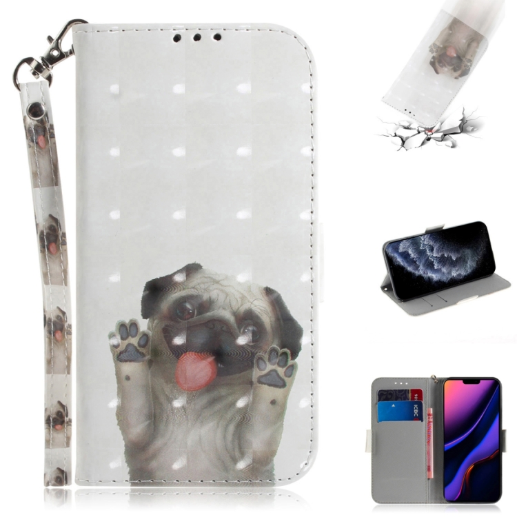 

3D Colored Drawing Horizontal Flip Leather Case, with Holder & Card Slot & Wallet For iPhone 11 Pro(Pug)